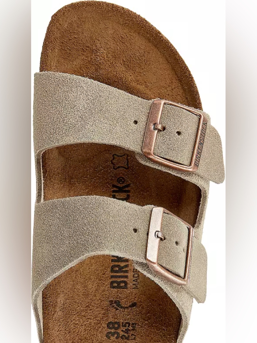 MAKE AN OFFER BIRKENSTOCK Arizona Taupe Suede Double-Buckle Slide Cork Sandals - Picture 4 of 11